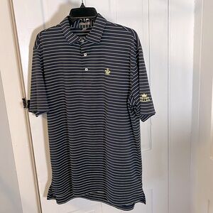 Peter Millar Golf Shirt- Navy/Yellow Stripe-Size L (Worn Sparingly/Like New)